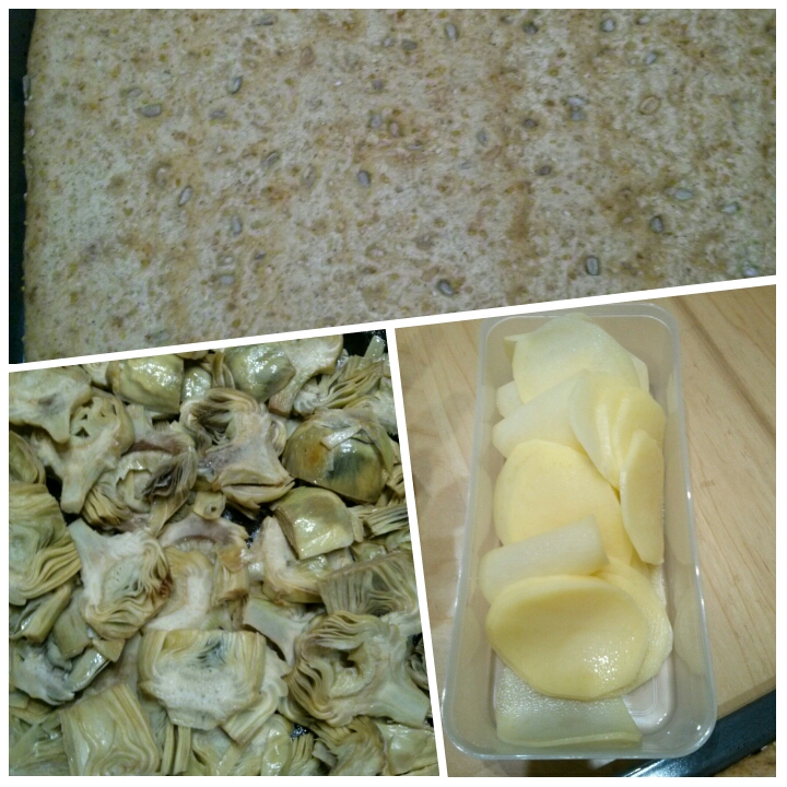 Ingredientes coca de alcachofa y patata